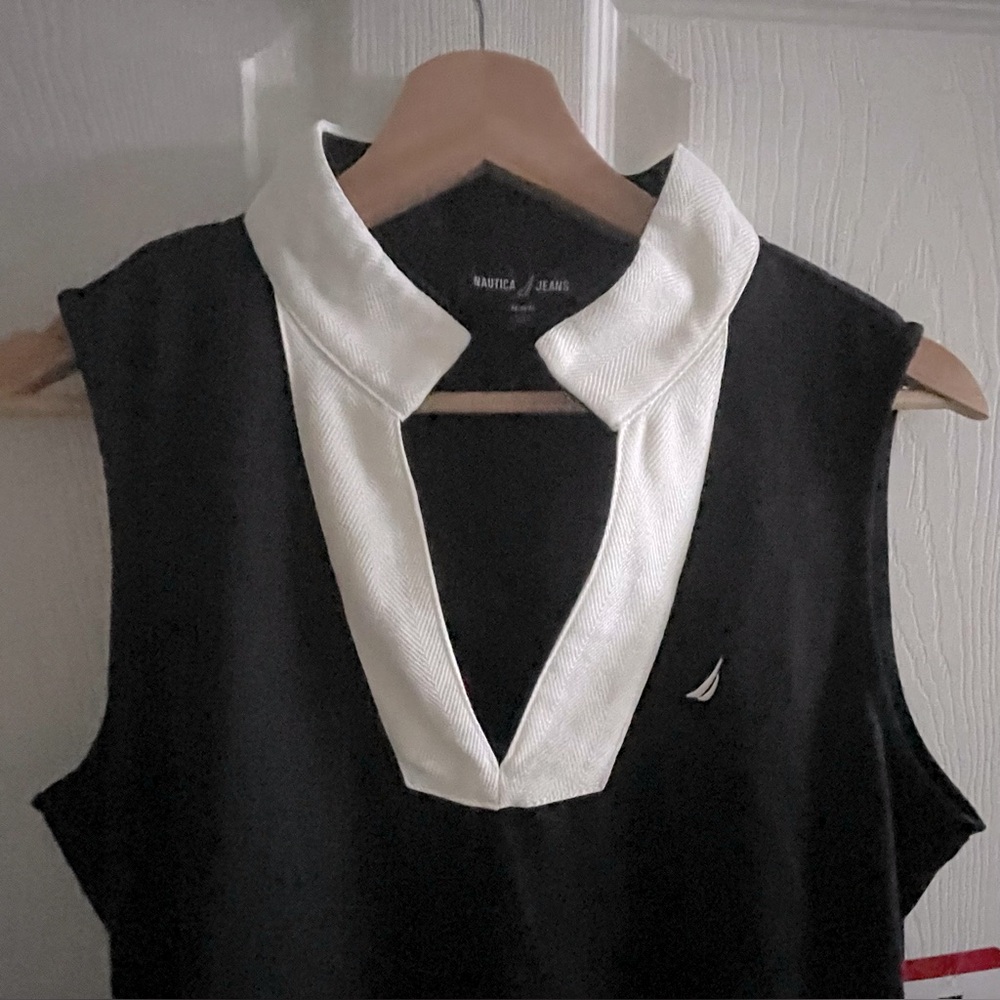 Nautica Jeans White Collar Black Tiered Dress - Picture 2 of 4
